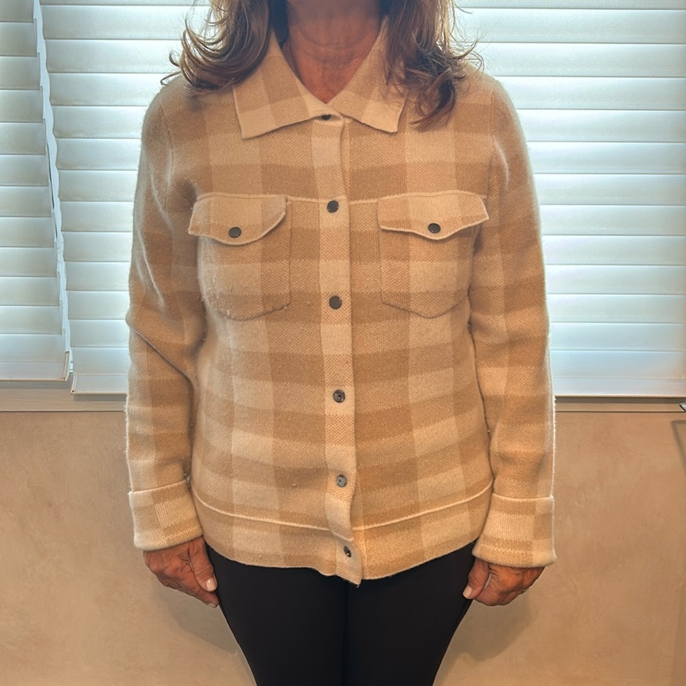 100% cashmere plaid sweater jacket